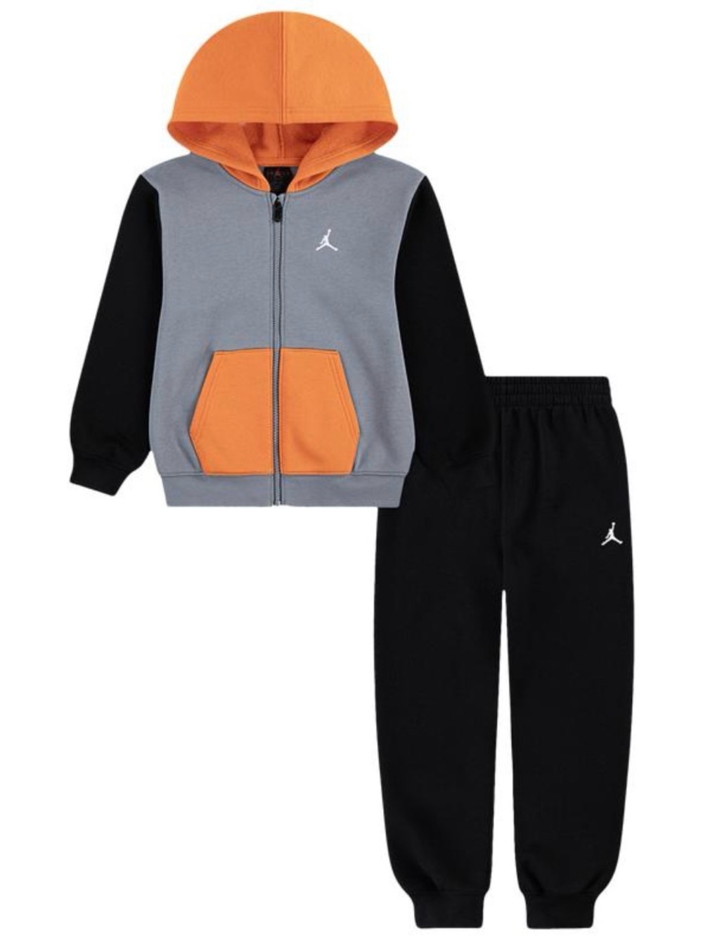 Jordan Boys Brooklyn 2-Piece Full-Zip Tracksuit Set in black, grey, and orange